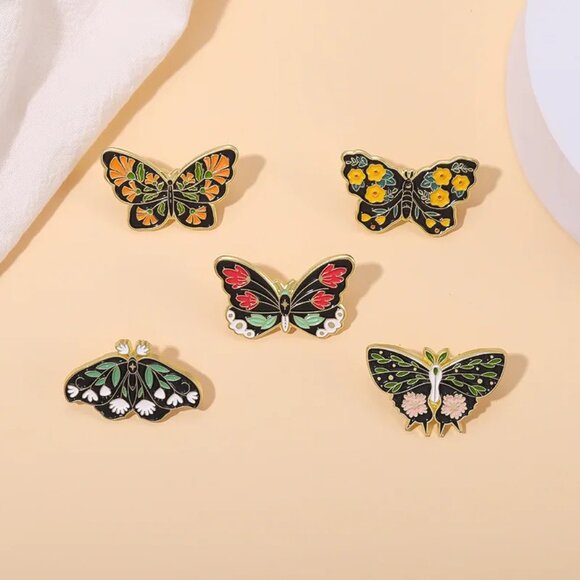 Whimsical Multicolor Butterfly Enamel 5-Piece Pin Set - Brand New! - Picture 7 of 11